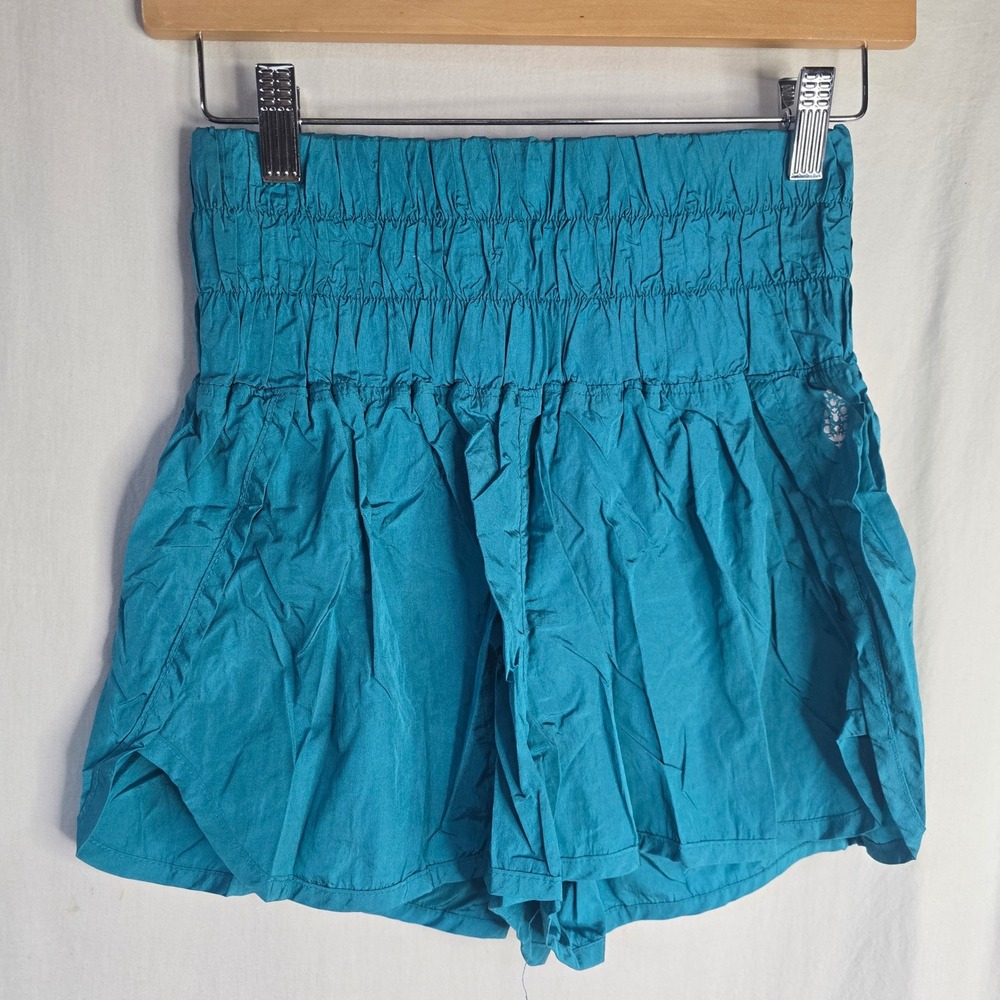 Free People The Way Home Shorts Women Medium Teal Nylon Smocked Athletic Running
